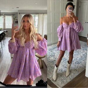 New Bardot Lani Floral Mini Dress in Lilac Mist Large US 8 Purple Cottage-core